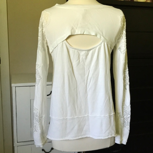 Free People Lace Sleeve Sweatshirt XS - Picture 7 of 8